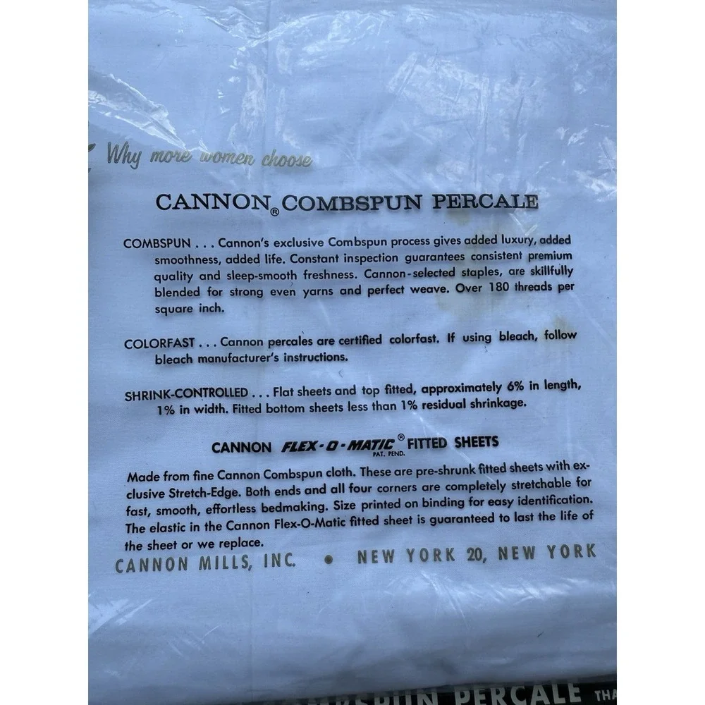 Vintage Cannon Combspun Cotton Percale Double Sheet Fitted And Regular USA READ